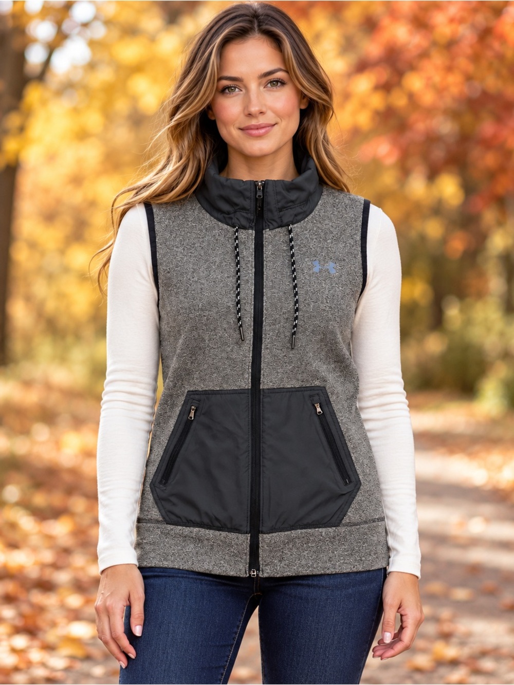 UNDER ARMOUR Women’s Small Gray Black Sweatshirt Vest